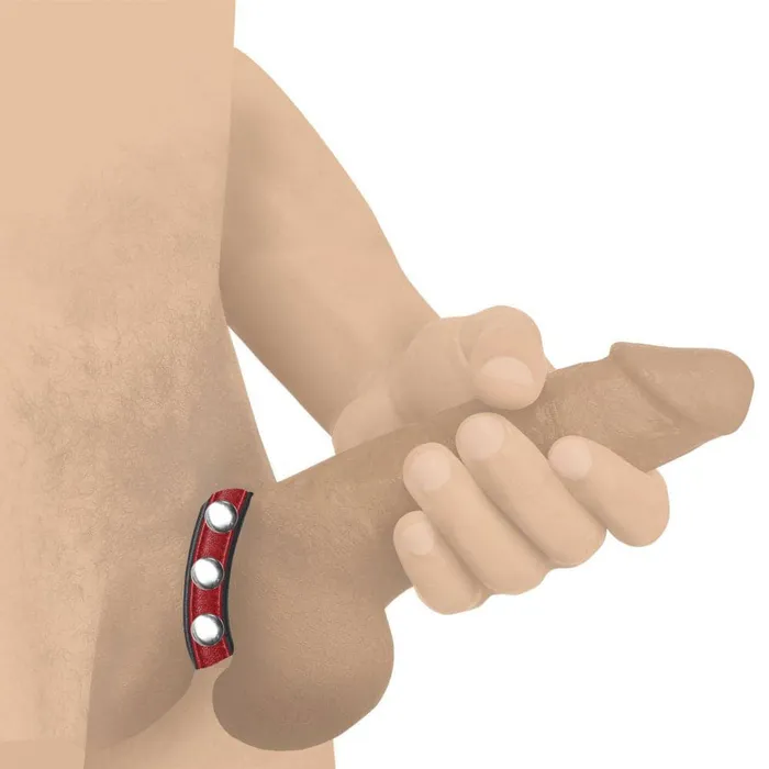 XR Brands Strict Male Sex Toys Cock Gear Leather Speed Snap Cock Ring Red