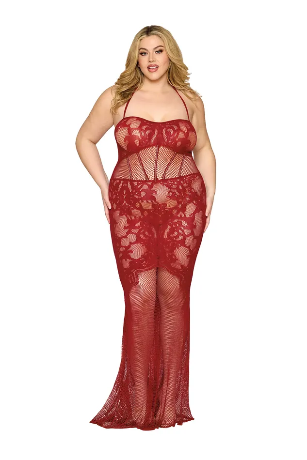 Dreamgirl International Lingerie Bodystockings Playsuits Ox Blood Bodystocking Gown