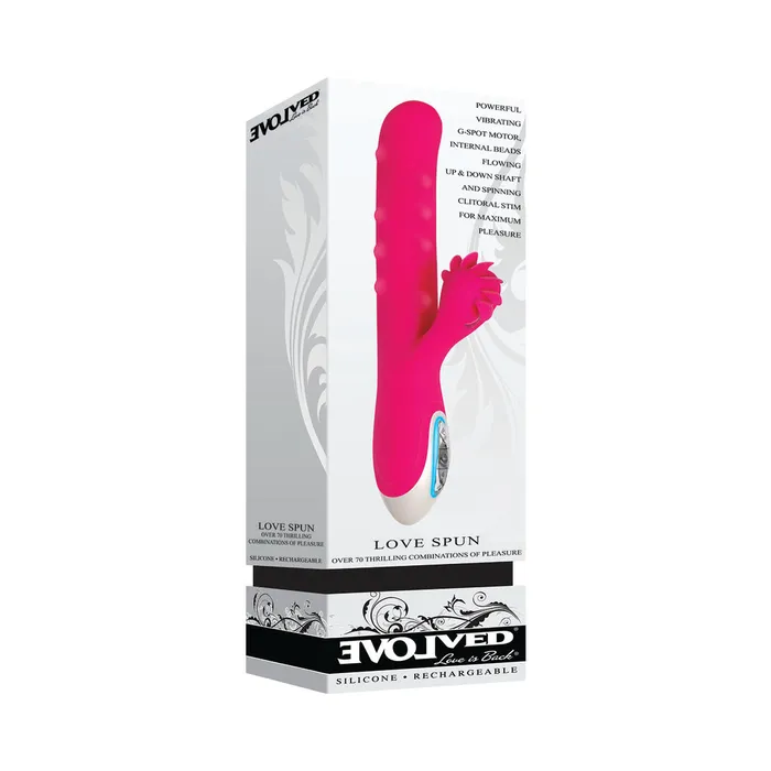 Vibrators Evolved Evolved Love Spun Rechargeable Silicone Dual Stimulator Pink