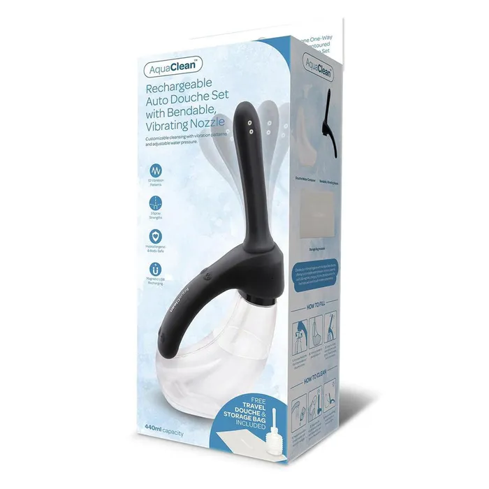 Xgen Products Male Sex Toys AquaClean Rechargeable Auto Douche Set with Bendable Vibrating Nozzle 440 ml Capacity with Free Travel Douche Included